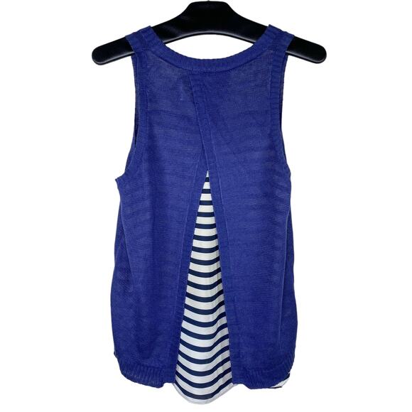 Central Park West Linen Striped Split Back Knit Tank Small - Picture 2 of 7